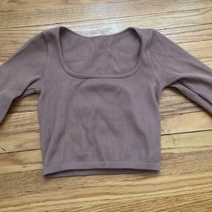Brown long sleeve “clean girl” crop top